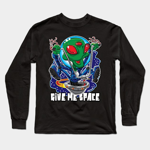 Give Me Space Alien UFO with Handlebars Long Sleeve T-Shirt by eShirtLabs